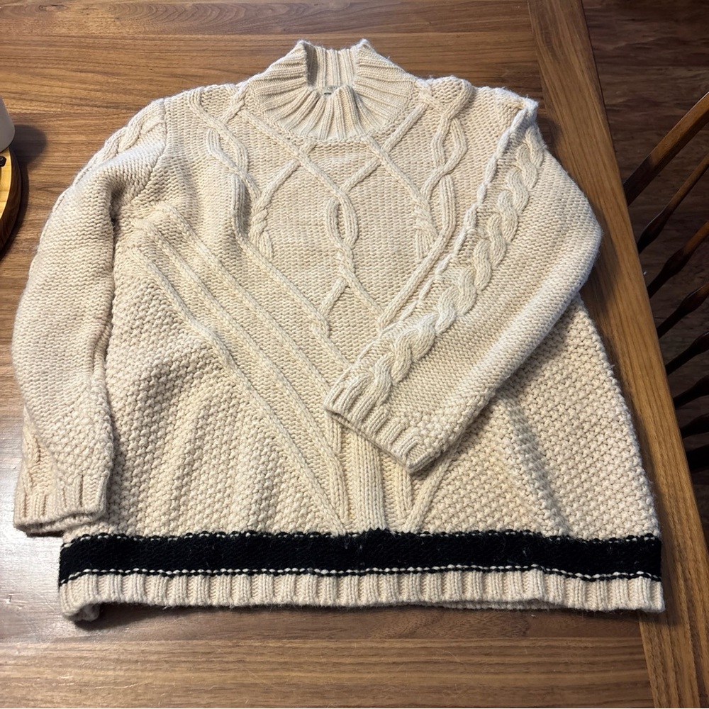 Oriana Wool Blend Cable Knit Sweater Knit Mock Neck Pullover Womens Size Medium